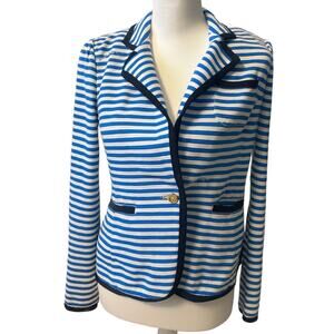 Lilly Pulitzer Blue & White Striped Blazer – Vintage Pink Tag, Nautical Trim, M